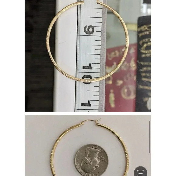 Luxury Divas Textured Gold Hoop Earrings 80mm Secure Lock Back Lightweight - Picture 3 of 5